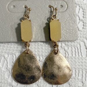 Tipi Earrings Gold Tone Teardrop Druzy Stone Dangle Drop Pierced